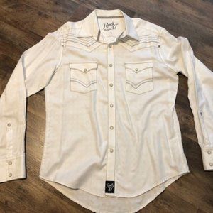 Rock 47 Wrangler mens western pearl snap white shirt size Medium